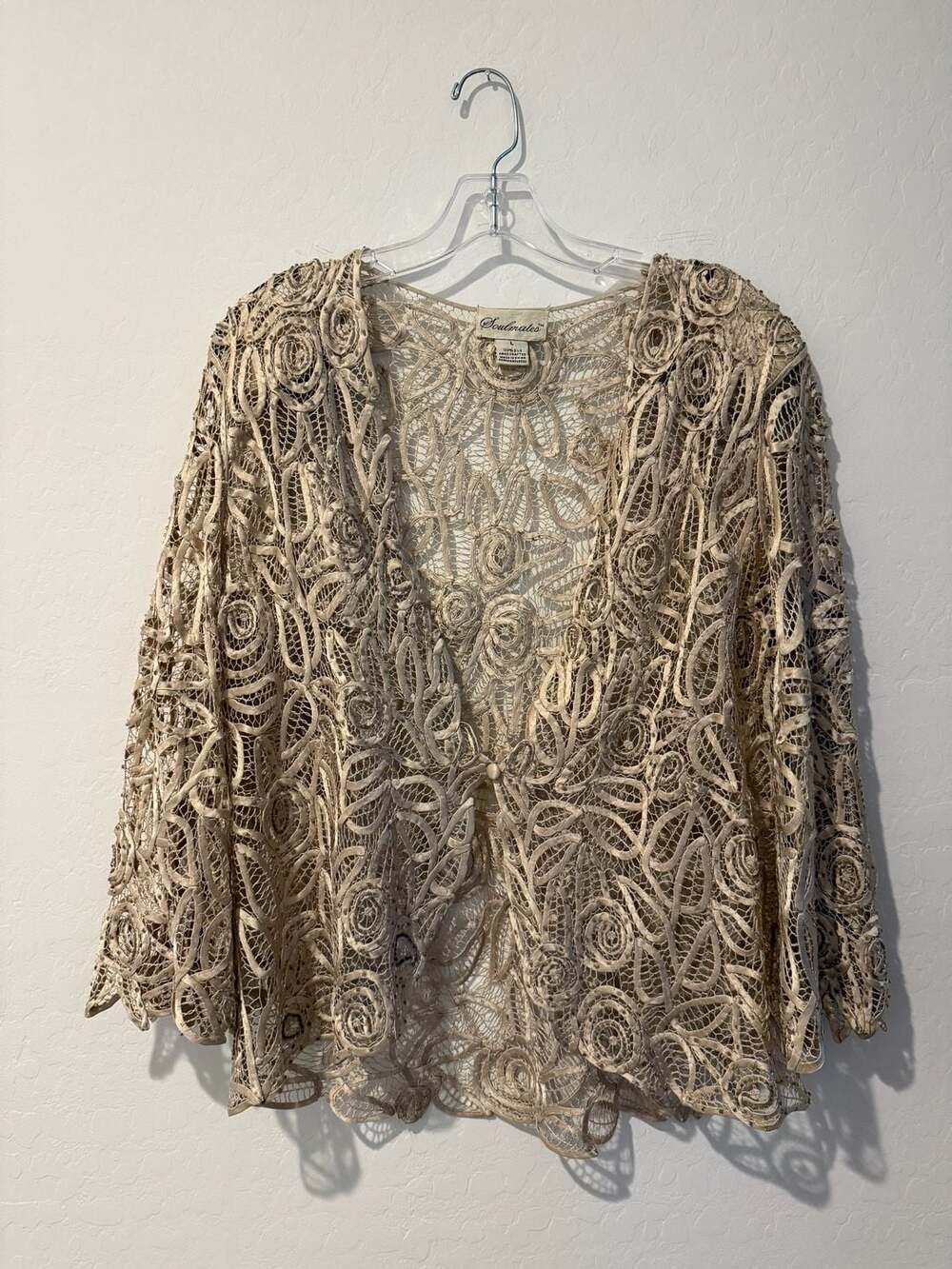 Soulmates Women's 2-Piece Silk Beaded Lace Jacket and Skirt Set Size L